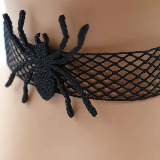 Black Spider Grid Adjustable Dark Goth Silk Collar