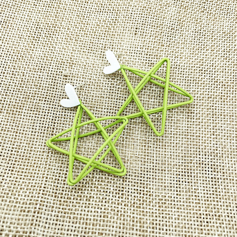 Women's Elegant Contrast Color Ear Green Five-pointed Star Hollow Stud Earrings