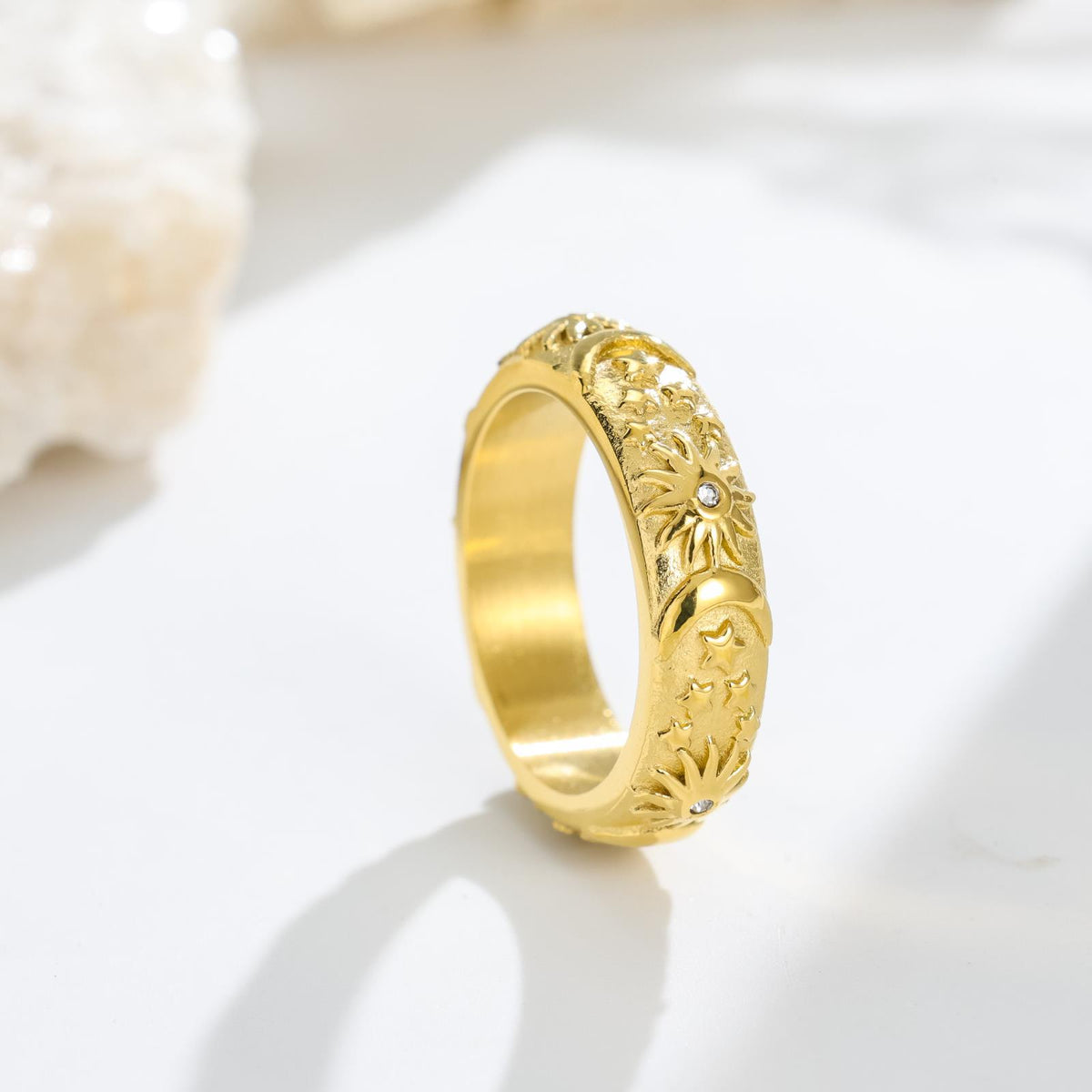 Embossed Sun Moon Graceful Fashionable Personality Titanium Steel Female Does Rings