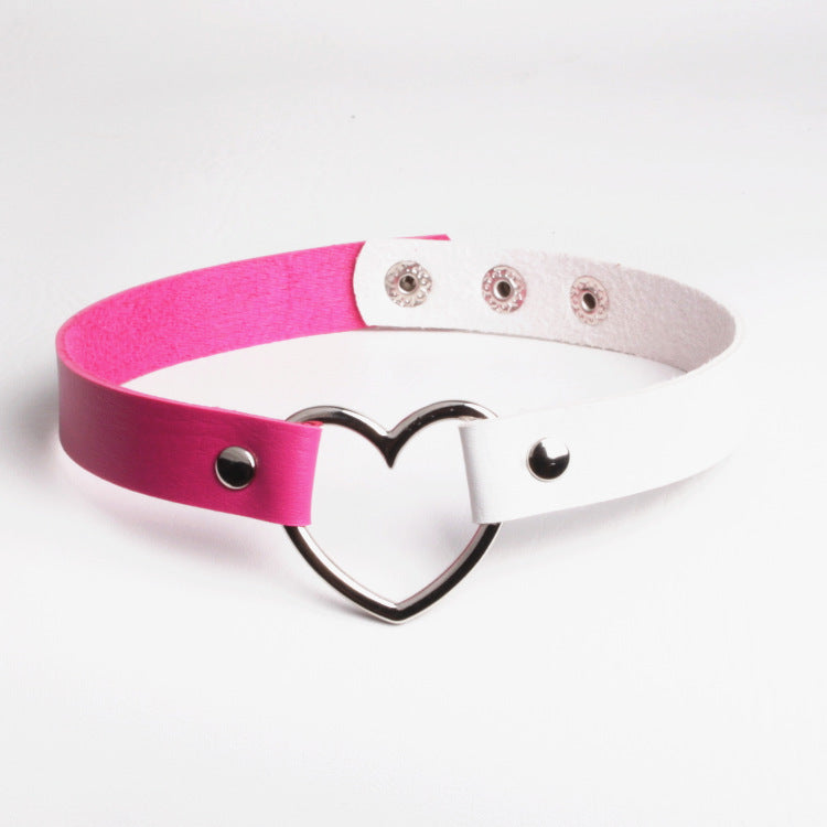 Punk Leather Two-tone Heart Love Fashion Collar