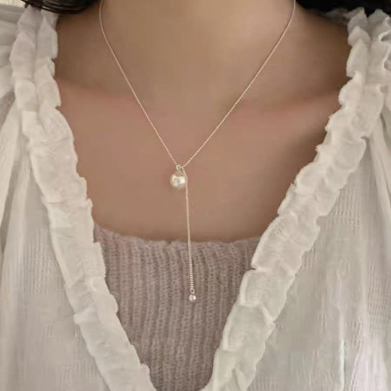 Women's Sier Lucky Beads Bowknot Clavicle Chain Light Luxury Minority High-grade Necklace
