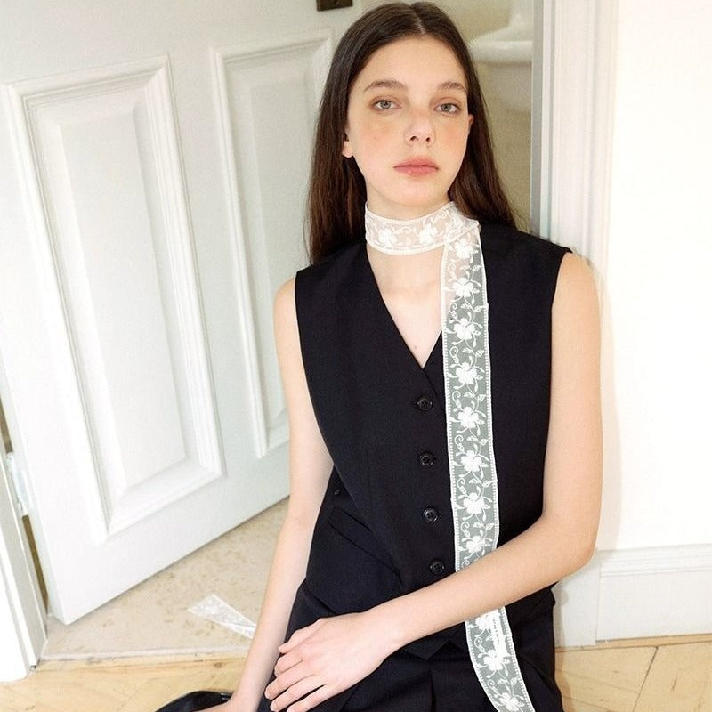 Women's Lace Strap Twin Layered Design Thin Narrow Clavicle Neck Necklaces