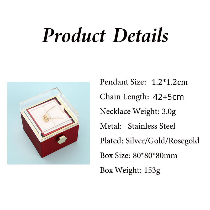 Lettering Stainless Steel Heart-shaped With Rotating Jewel Case Packing Reversible Necklace