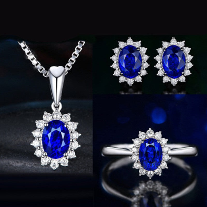 Women's Blue Red Yellow Green Purple White Gemstone Zircon Princess Jewelry Set