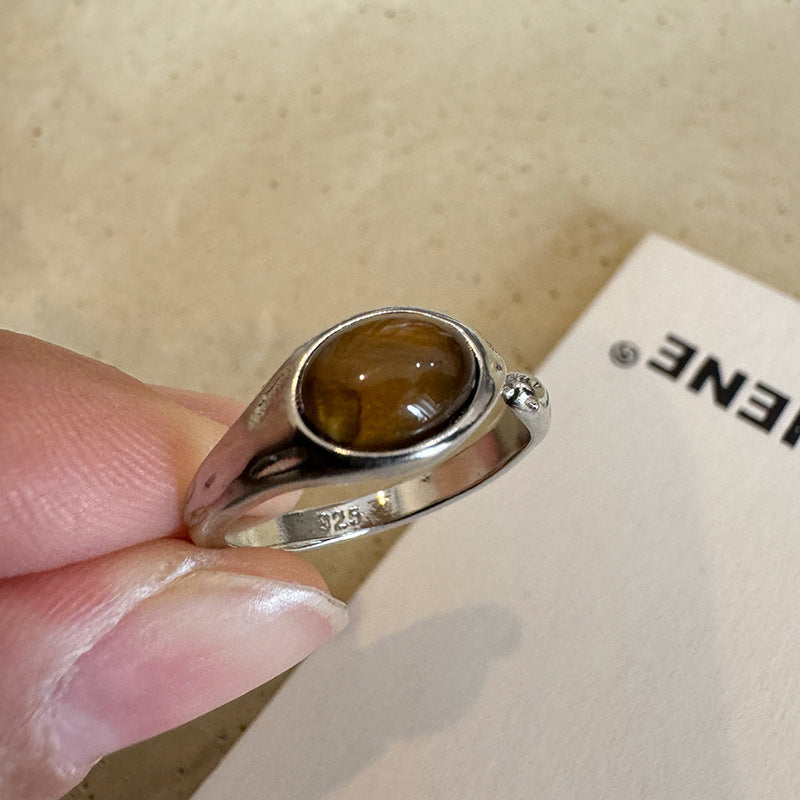 Women's Tigereye Simple Design Advanced Amber Open Rings