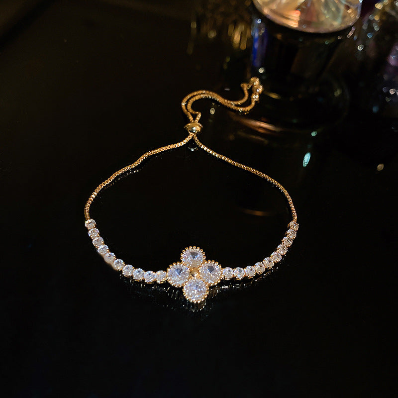 Women's Austrian Bright Gem Flower Light Luxury High-grade Court Style Fashion Bracelets