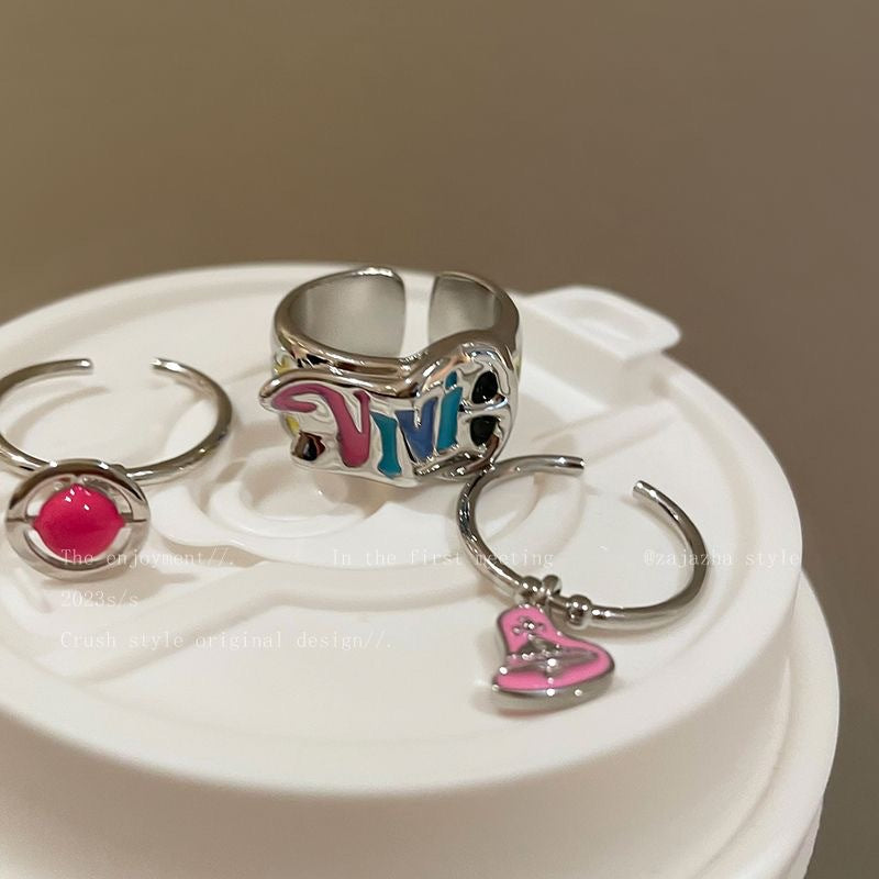 Women's Colorful Letters Love Heart-shaped Queen Mother Rings