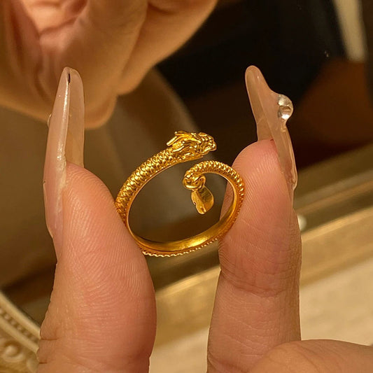 Magical Dragon Waving Its Tail Sier-plated Rings