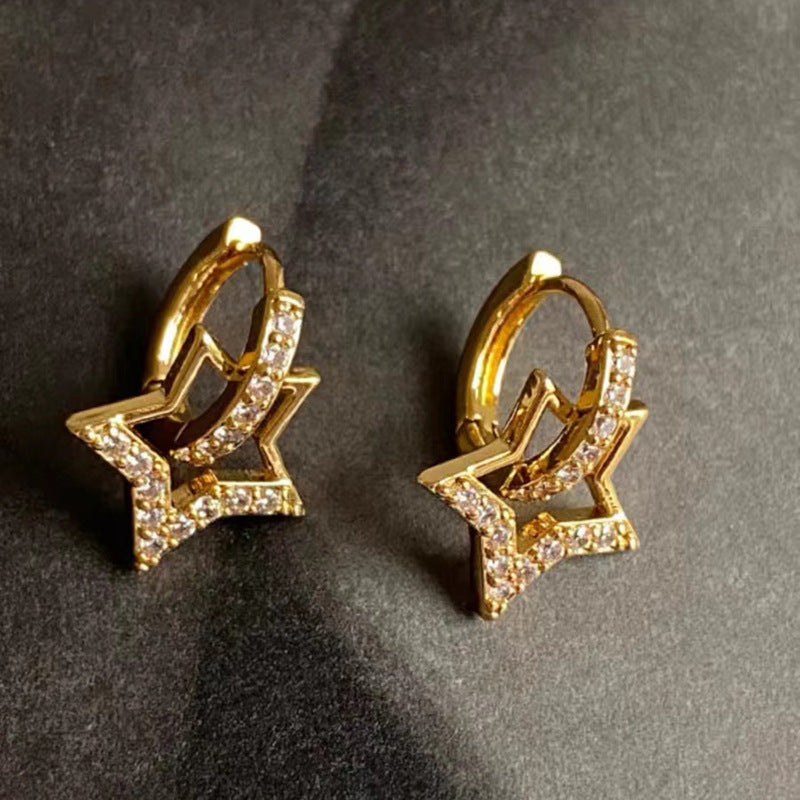 High-grade Five-pointed Star Round Zircon Korean Style Special Interest Light Earrings