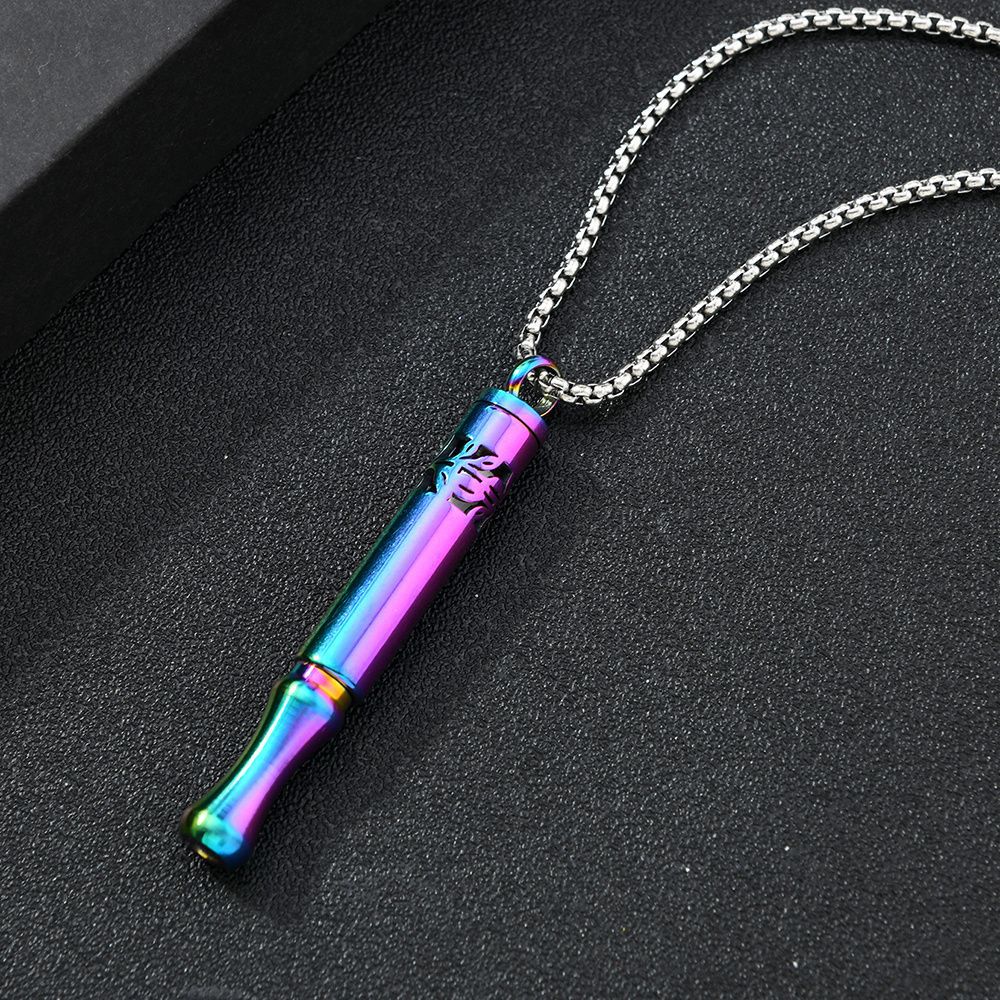 Pattern Whistle Titanium Steel Rotating Twist Aroma Sticks Necklace