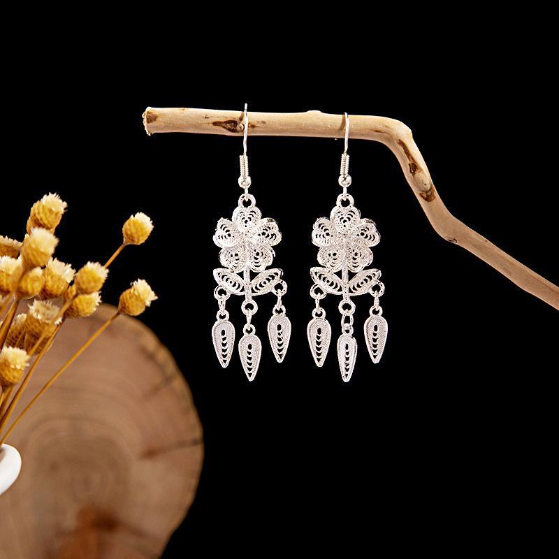 Imitation Sier Miao Minority Tourist Attractions Bohemian Exaggerated Long Leaves Earrings