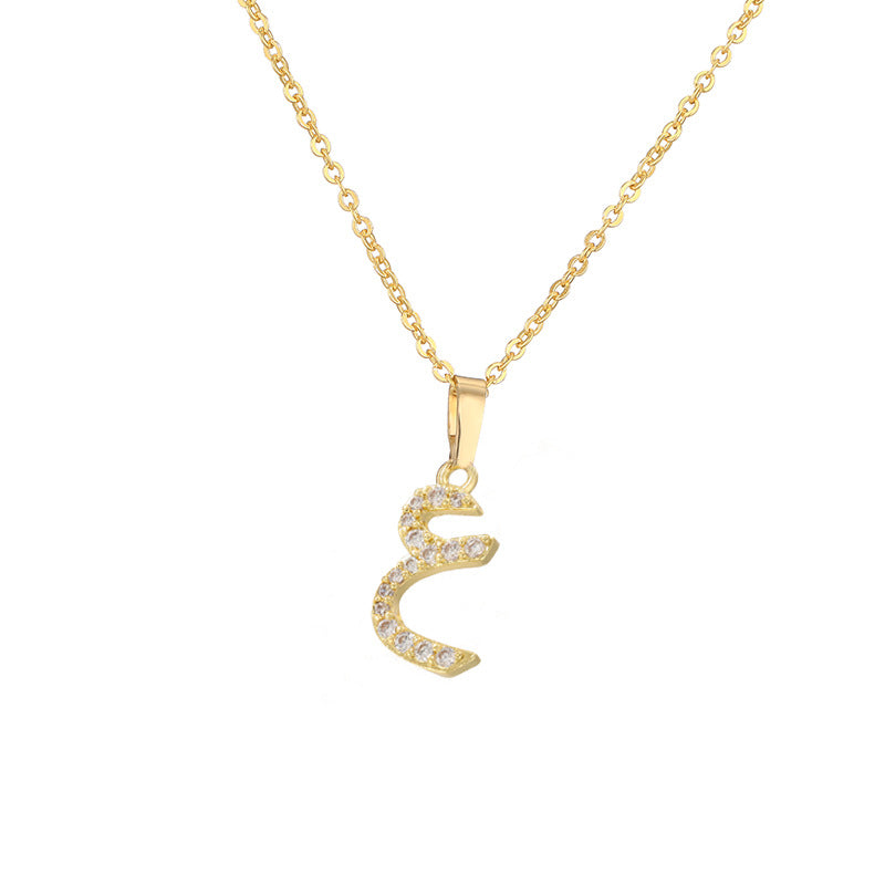 Copper Inlaid Zirconium Arabic Letter Personalized Necklaces