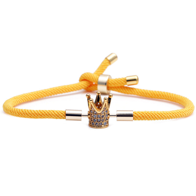 Women's Colorful Woven Red Milan Rope Adjustable Crown Bracelets