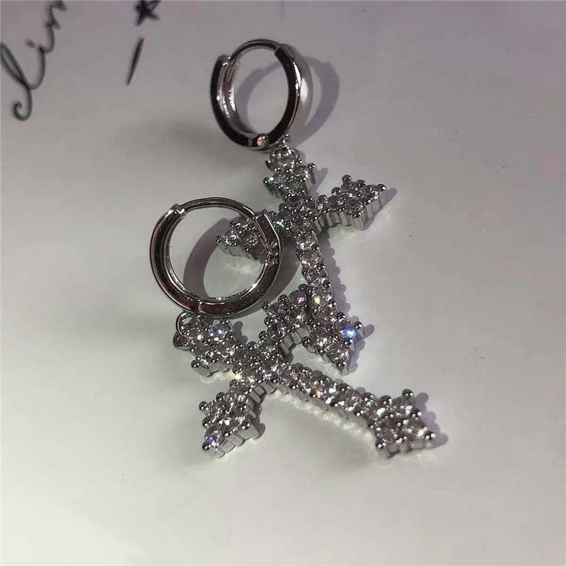 Creative Inlaid Rhinestone Cross With Diamond Fashion Jewelry Set