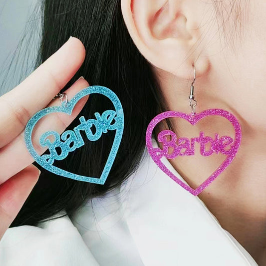 Day Hollowed Heart Shape Barbie Pink Earrings