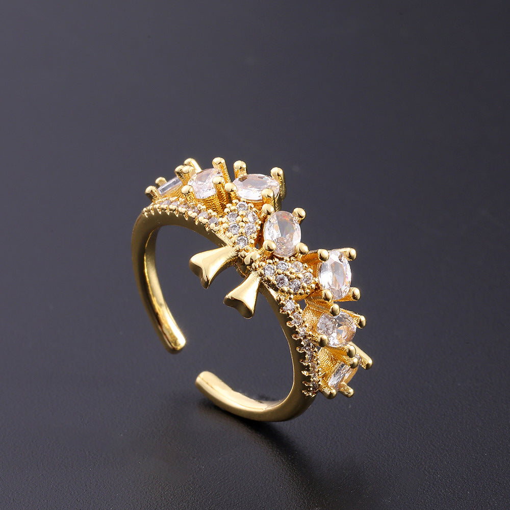 Women's Copper Zircon Electroplated Real Gold Open Index Ring