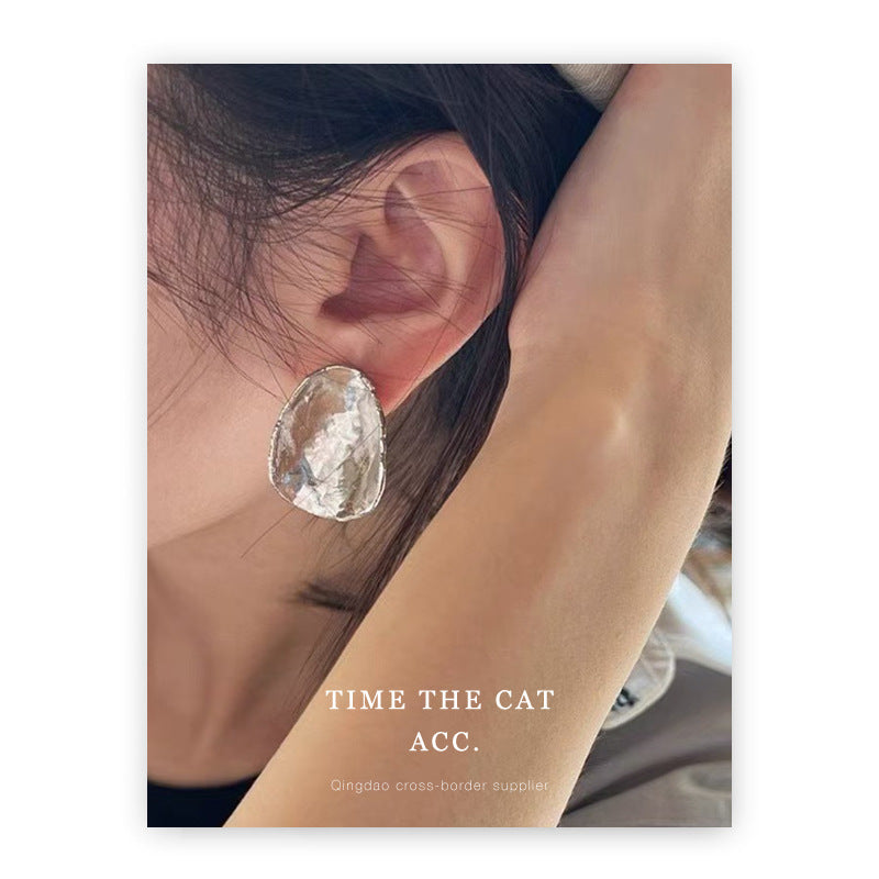 Needle Irregular Texture Round Copper Plated Real Gold Light Luxury Earrings