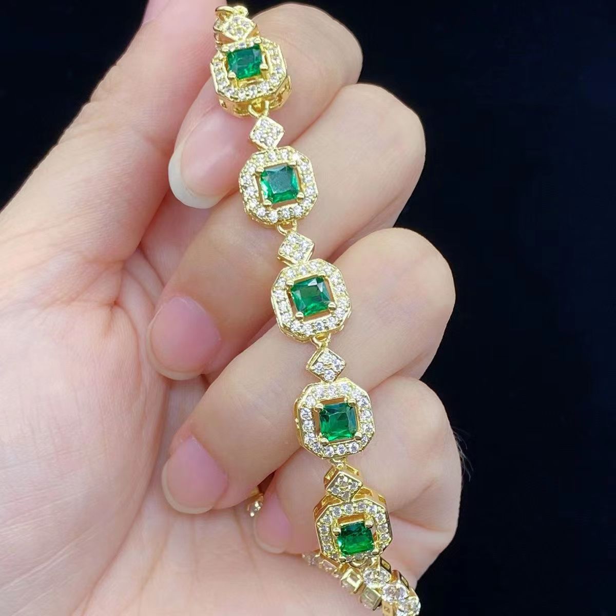 Color Tourmaline Princess Square Full Diamond Female Bracelet