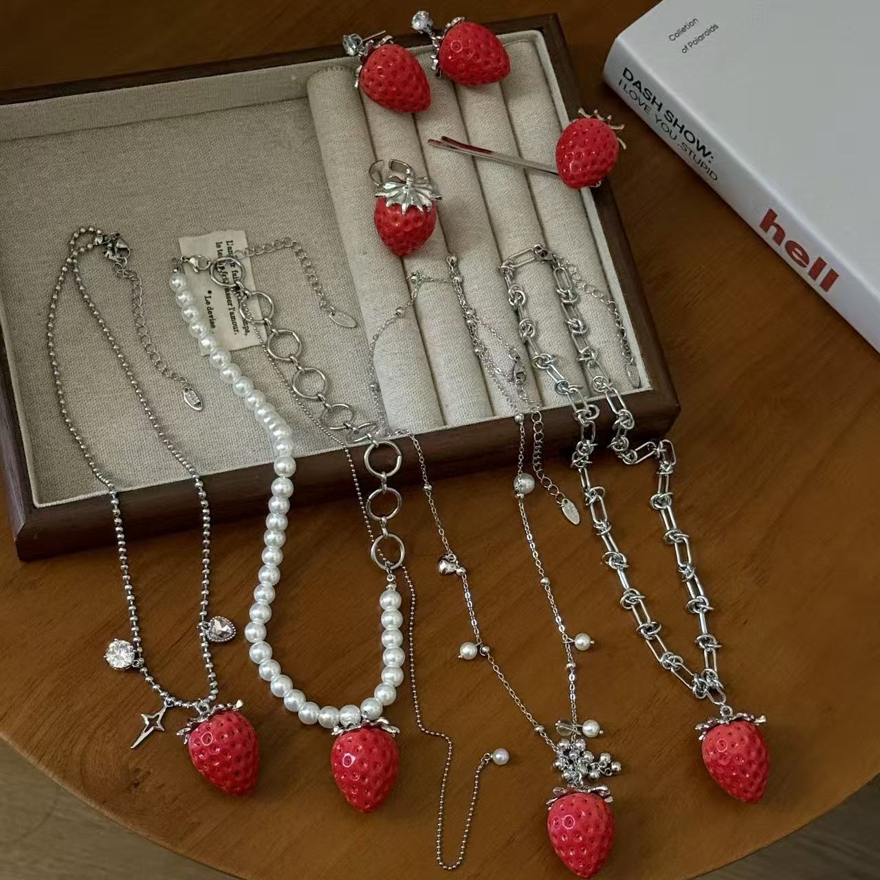 Red Three-dimensional Strawberry Female Sweet Cute Graceful Hairpin Clavicle Necklace