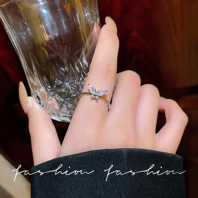 Style Pearl Zircon Butterfly Female Niche High-grade Rings