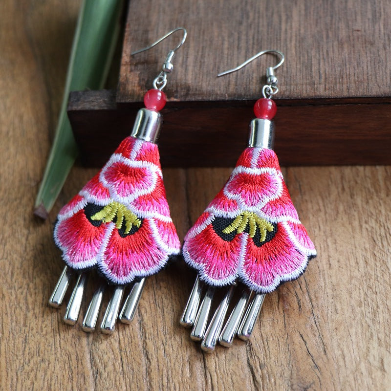 Yunnan National Style Embroidered Fabric Ethnic Earrings