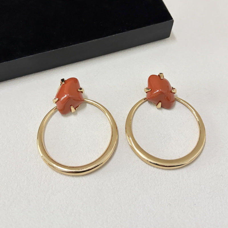 Niche Retro Exaggerated Inlaid Irregular Resin Gem Simple Light Luxury Earrings