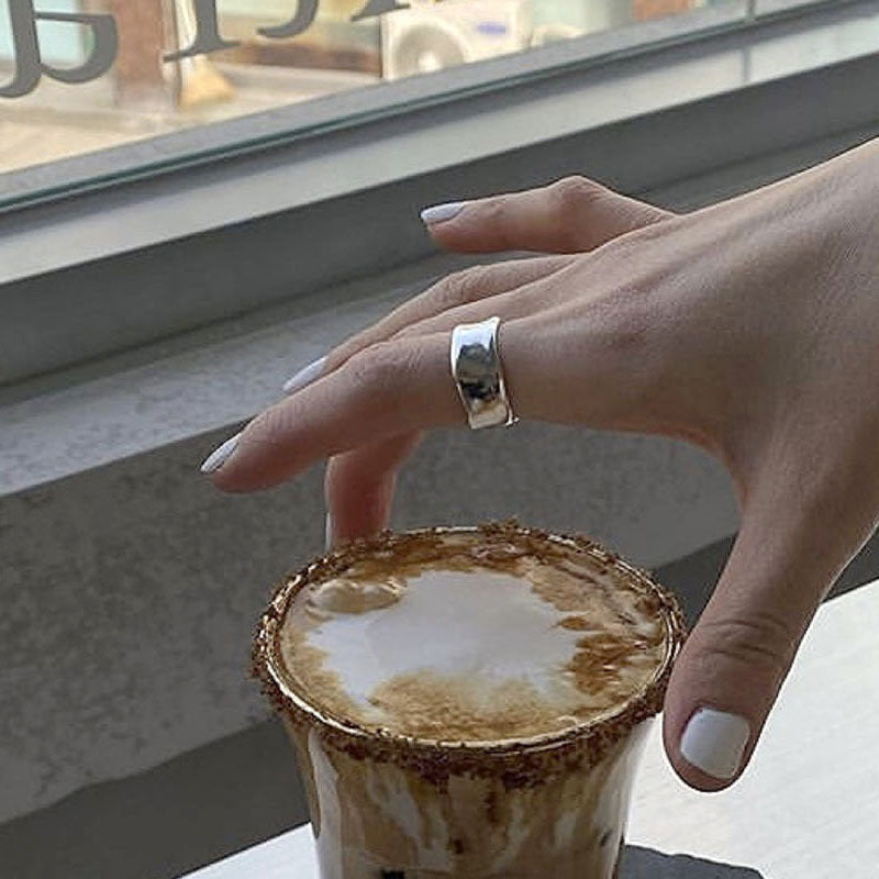 Sier Wide Irregular Wave Glossy Simple Niche Advanced Cold Wind Ring