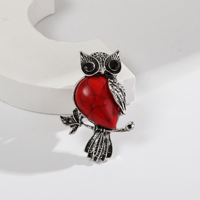 Natural Stone Crystal Owl Brooch Cute Brooches