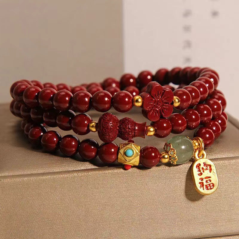Women's Cinnabar Beads Three-circle Purple Gold Sand Bracelets