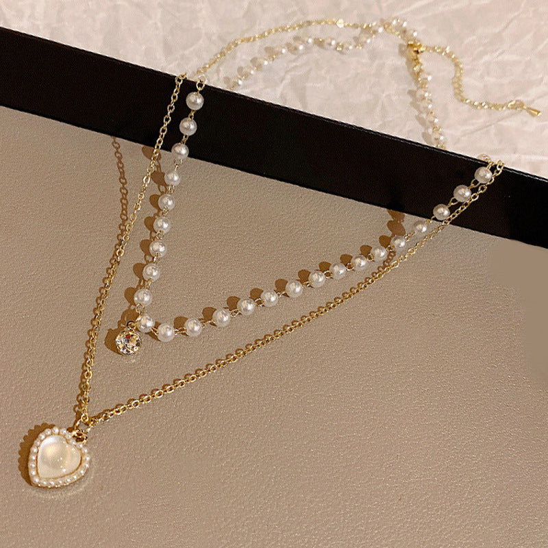 Women's Stitching Heart Clavicle Chain Light Luxury Necklaces