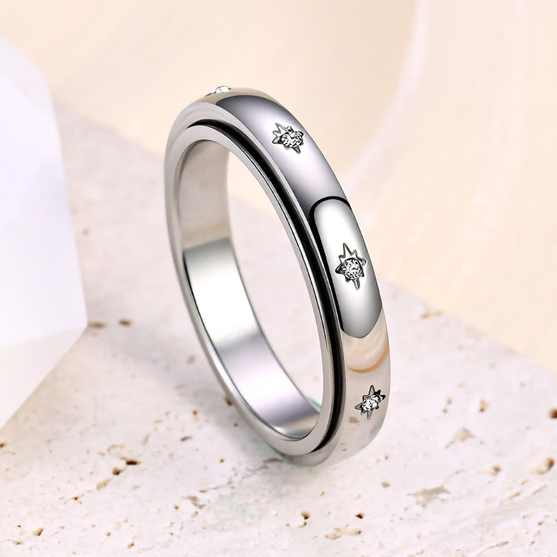 Women's Rotatable Decompression Titanium Steel Couple Niche Ring