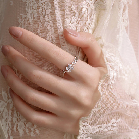Lucky Four-leaf Clover Female Fashion Proposal Gifts For Girlfriend Heart-shaped Ring