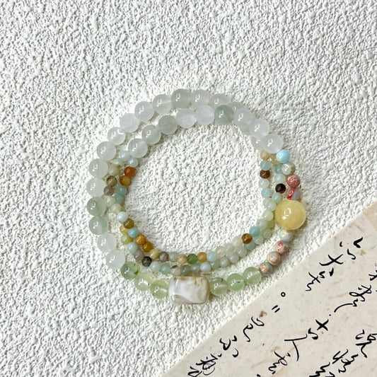 Natural Mori Ice Jade Beaded Simple Antique Retro Fresh High-grade Bracelets