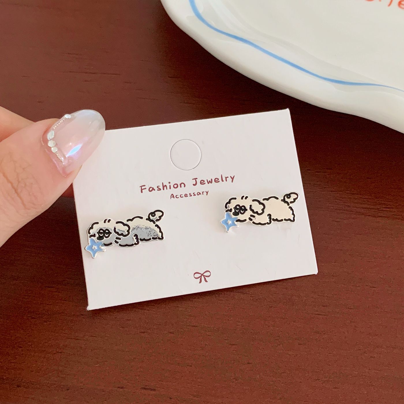 Iti Blue Dog Female Sier Needle Earrings