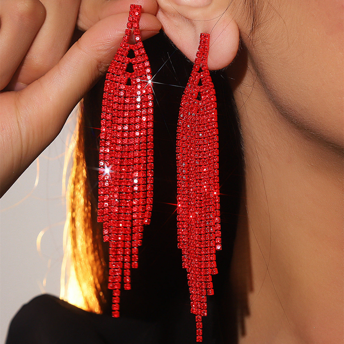 Women's Super Flash Rhinestone Long Fringe High-grade Earrings