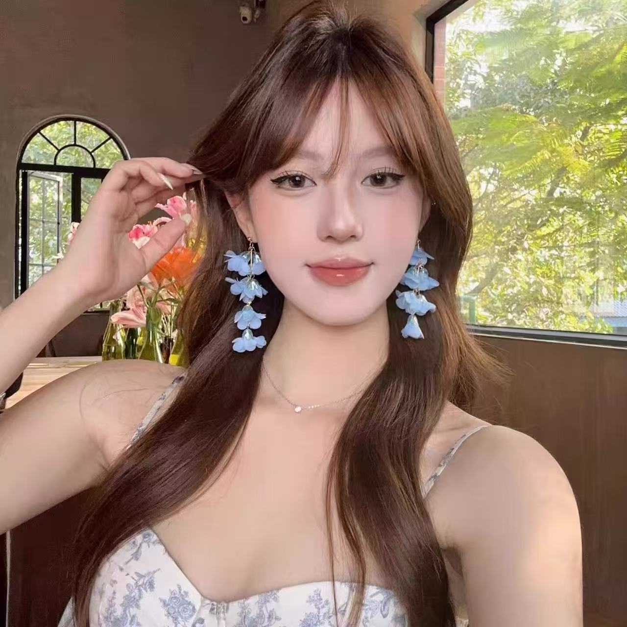 Pink Lily Tassel Unique High-key Eardrop Beautiful Seaside Vacation Earrings