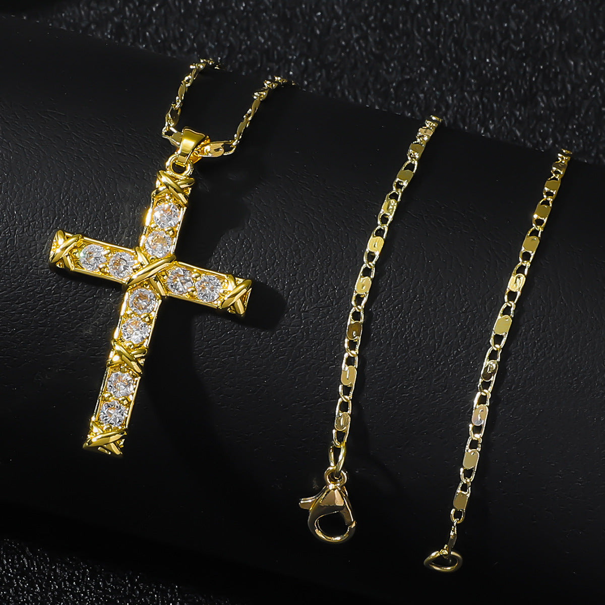 Women's & Men's Gold Rhinestone Zircon Cross Niche For Necklace