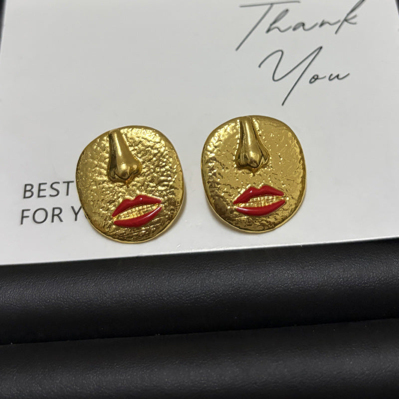 Features Series Three-dimensional Nose Dripping Oil Red Lips Fashionable High-grade Rings