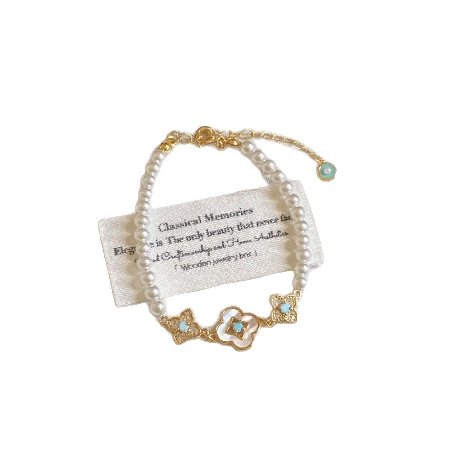 Women's Vintage Zircon Flower Pearl Light Luxury High Sense Fashion Temperament Bracelet