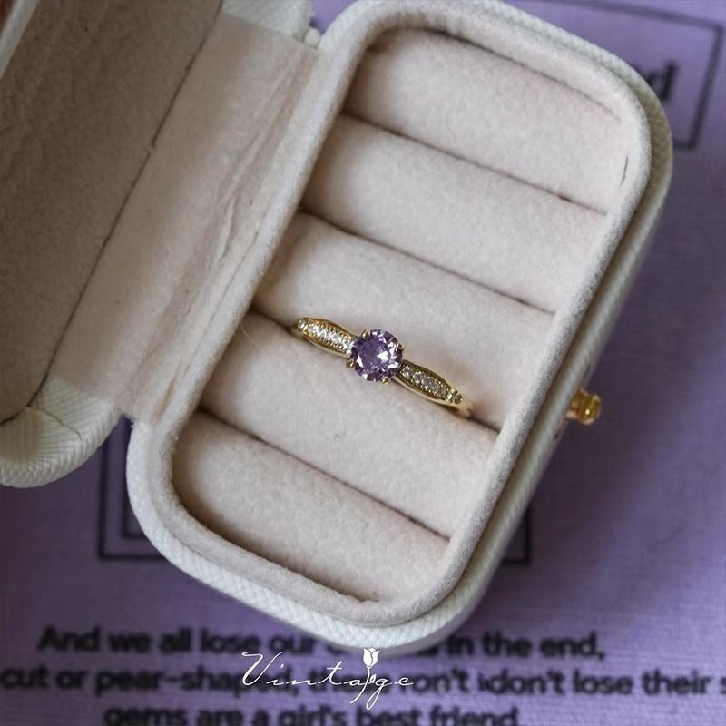 Women's Style Design Light Luxury Olive Green Purple Zircon Exquisite Minority Ring