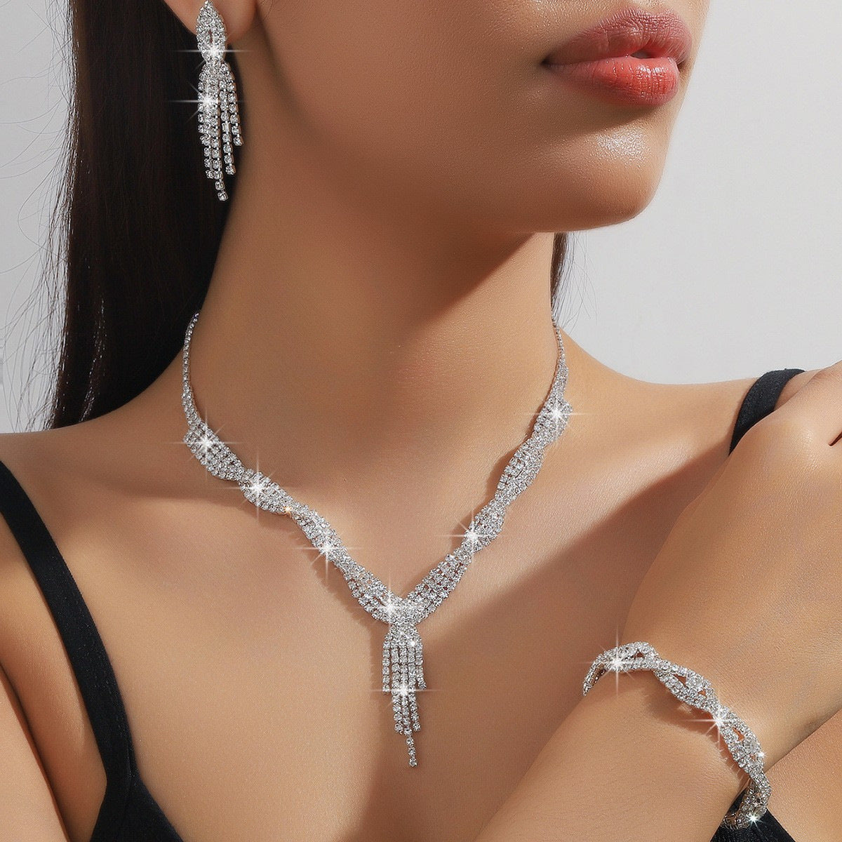 Kit Zircon Wings Water Drop Wedding Dinner Party Formal Jewelry Set