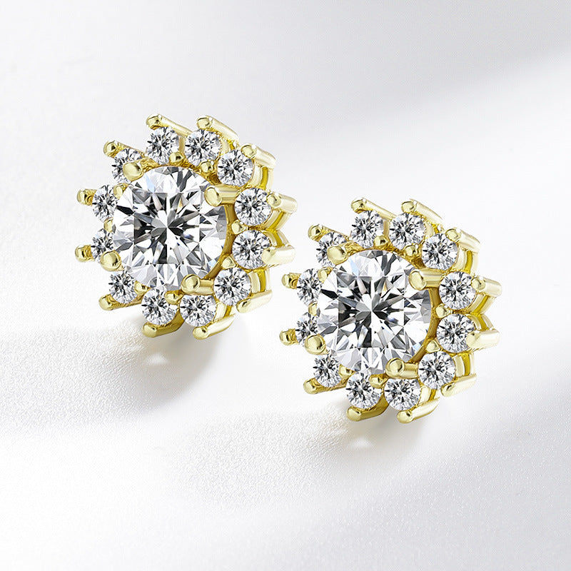Fashion Sun Flower Ear High-grade Diamond Flash Eight Hearts Arrows Rings