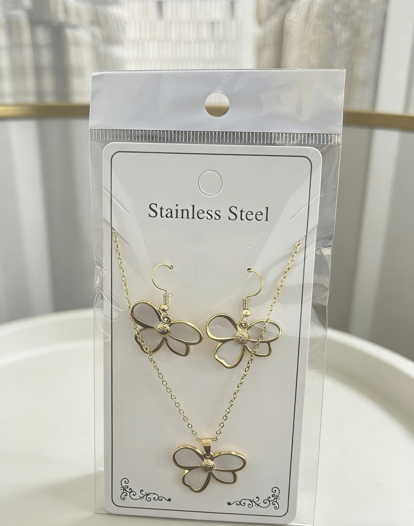 Flower Water Drops Glaze Personality Stainless Jewelry Set