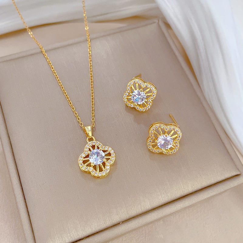 Flower Suite Light Luxury Micro Inlaid Graceful Personality Banquet Ear Necklaces