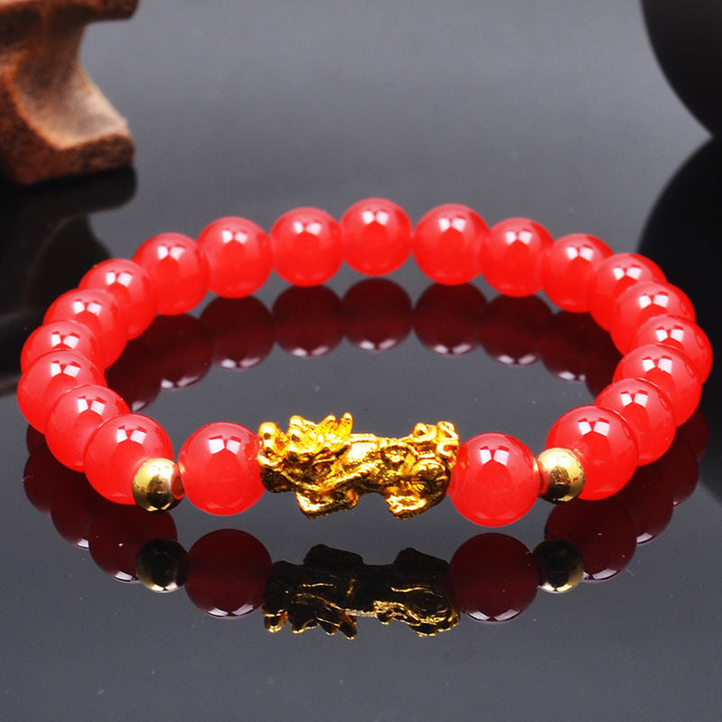 Pi Red Green Glass Bead Six Words Mantra Gold Will Bracelet