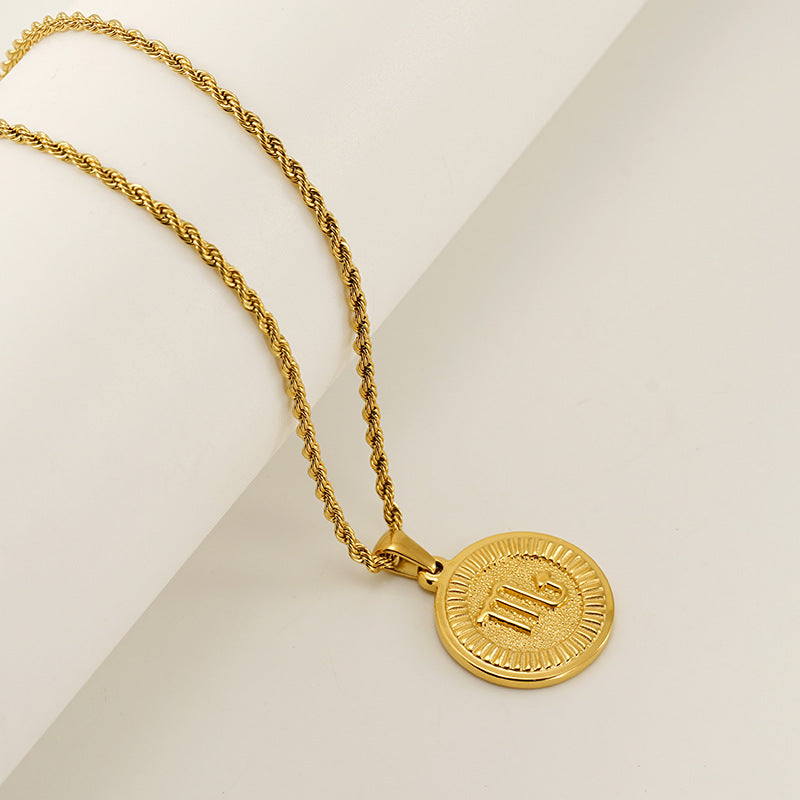 Round Constellation Female Twee Titanium Steel Necklaces