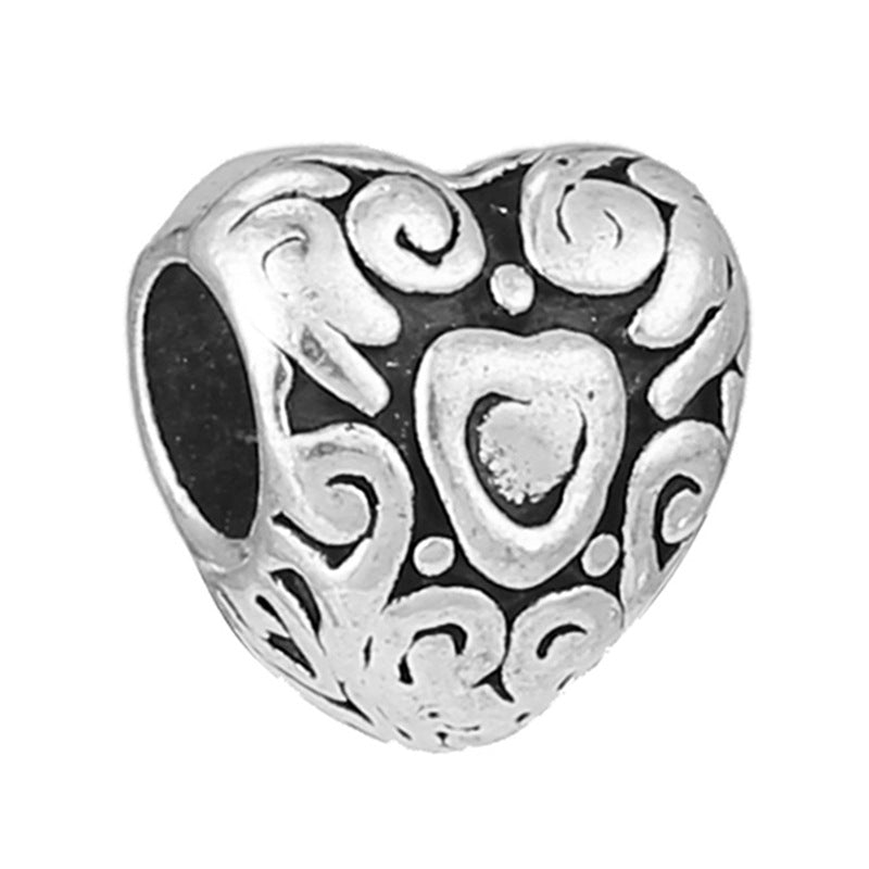 Alloy Large Hole Beads Hollowed Heart Shape Jewelry Accessories