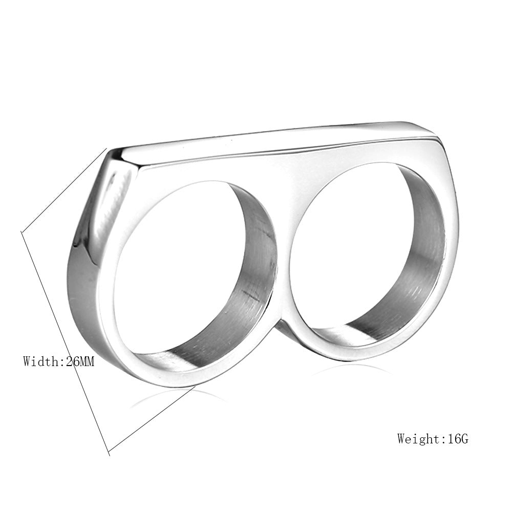 Steel Double Finger Hip Hop Glossy Ring