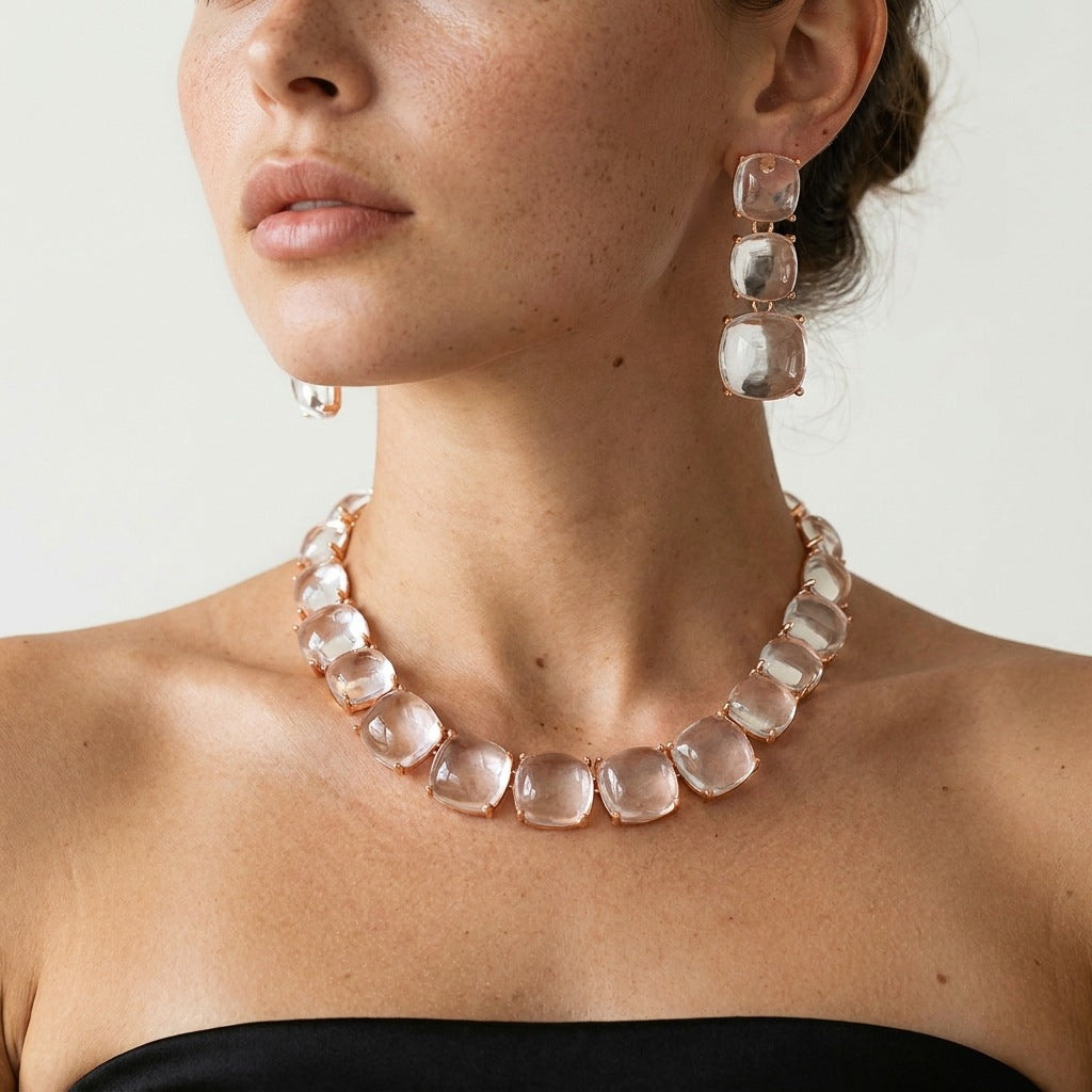 Cube Sugar Gem Female Light Luxury Temperament Color Crystal Dinner Jewelry Set