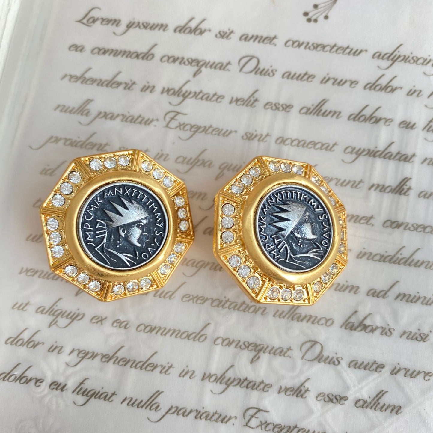 King Antique Coin Middle Ancient Retro Head Portrait Polygon Full Jewelry Set